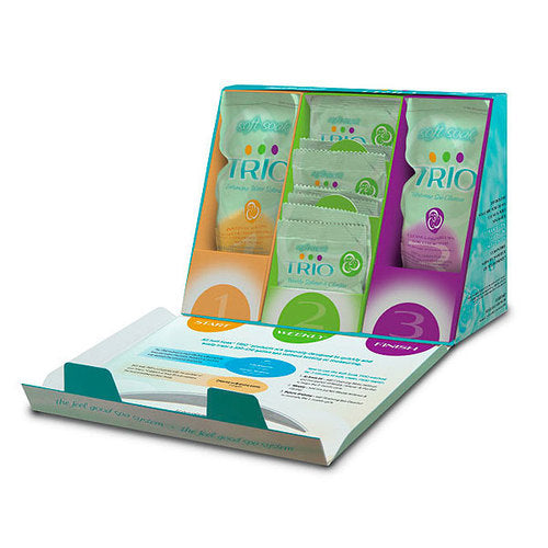 Soft Soak Trio packaging displaying three different products for relaxation and self-care.