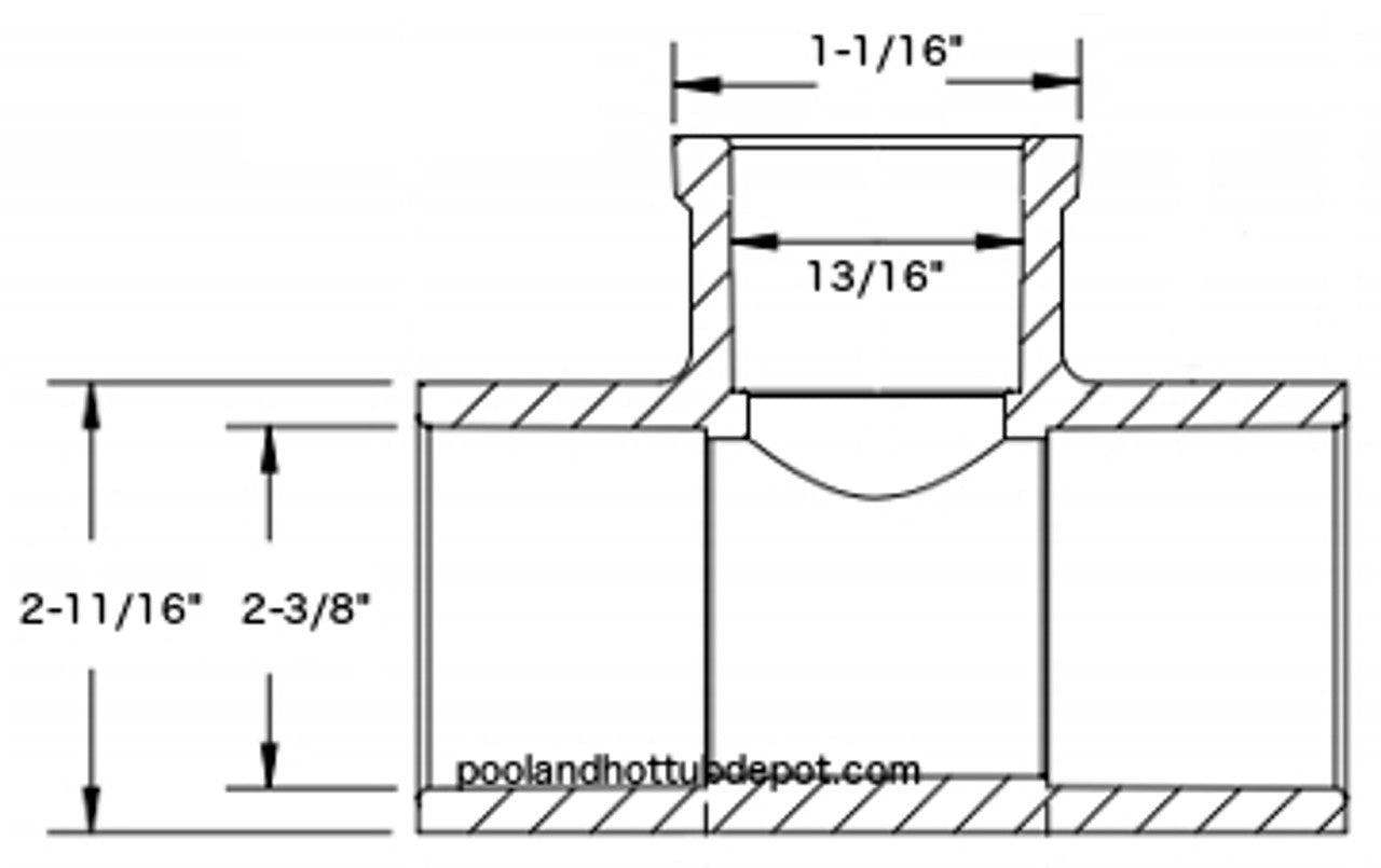 White PVC TEE  2" Slip x 1/2" Slip Reducing  x 2" Slip