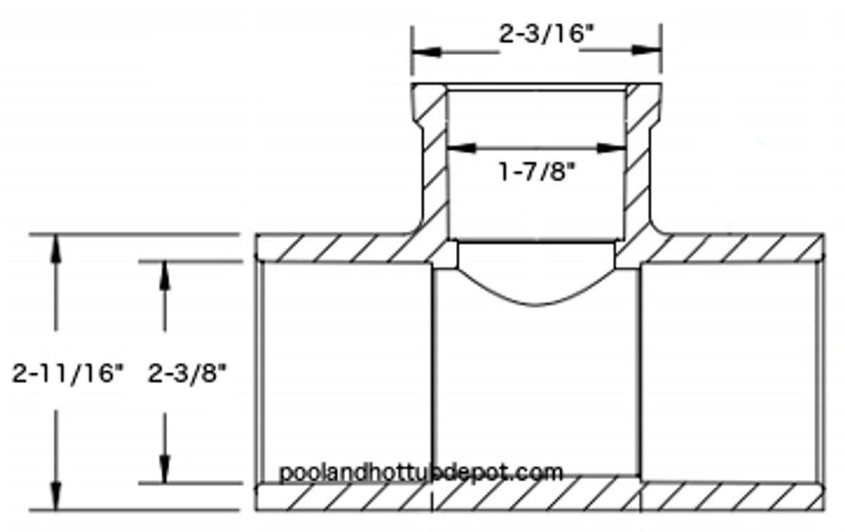 White PVC TEE  2" Slip x 1-1/2" Slip Reducing  x 2" Slip