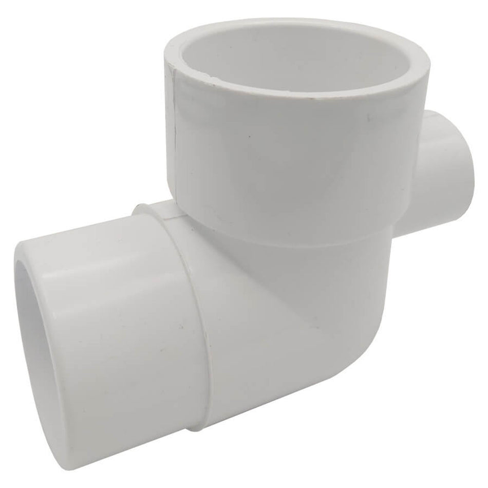 PVC Elbow - 1.5" Slip x 1.5" Spigot with 1/2" Slip Port