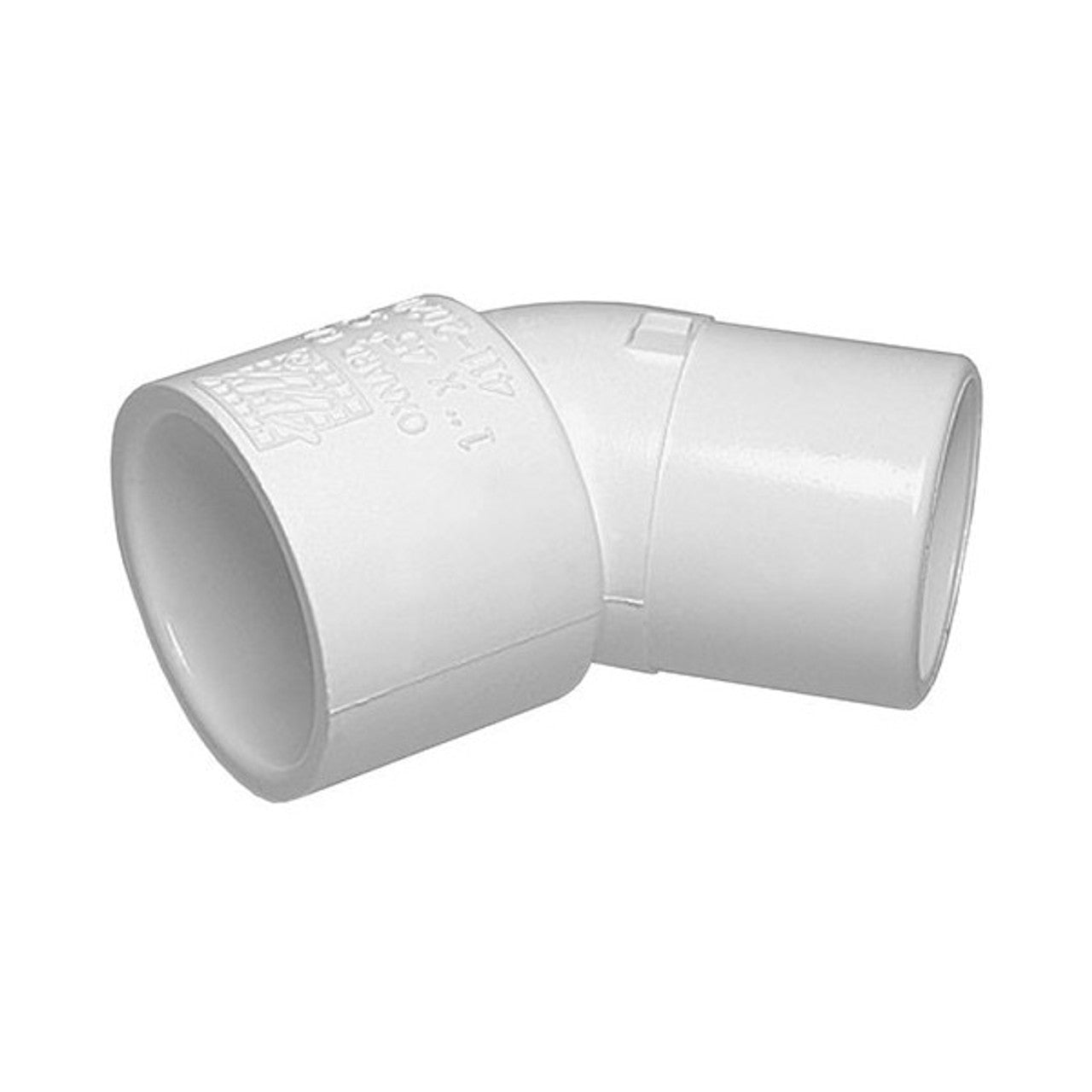 White PVC Street Elbow - 1-1/2" Slip x 1-1/2" Spigot, 45 Degrees