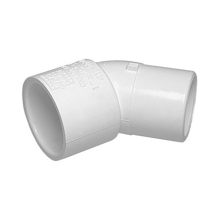 White PVC Street Elbow - 1-1/2" Slip x 1-1/2" Spigot, 45 Degrees