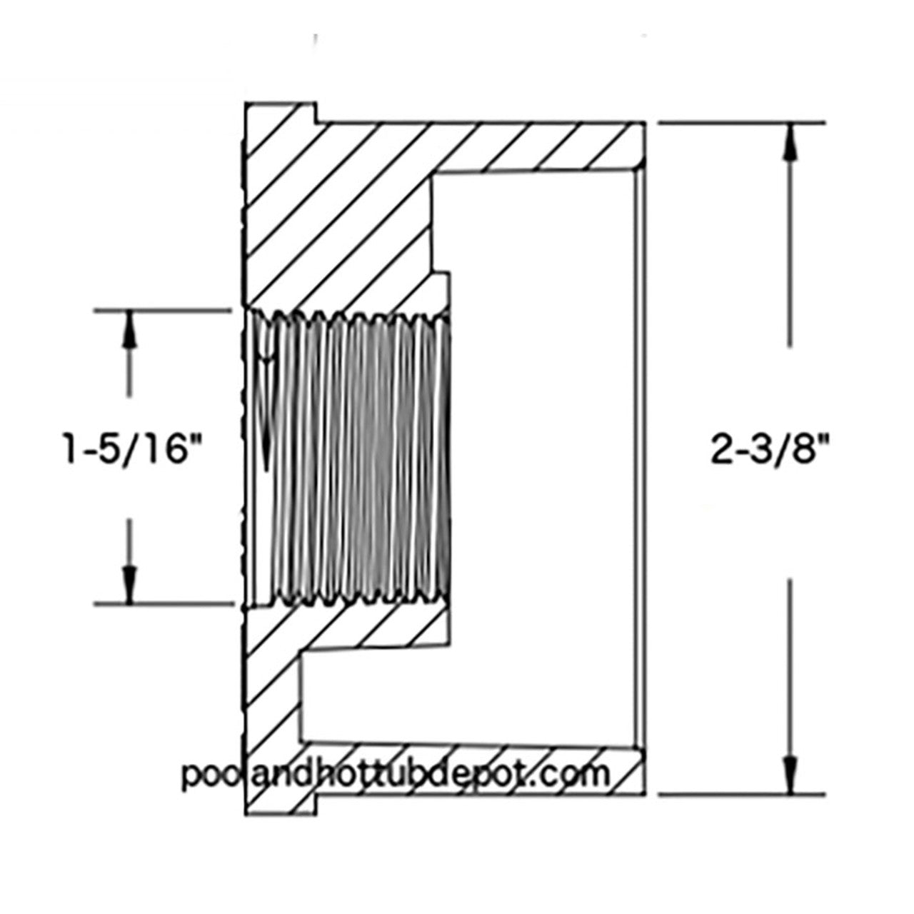White PVC Reducer Bushing - 2" Spigot x 1" FPT