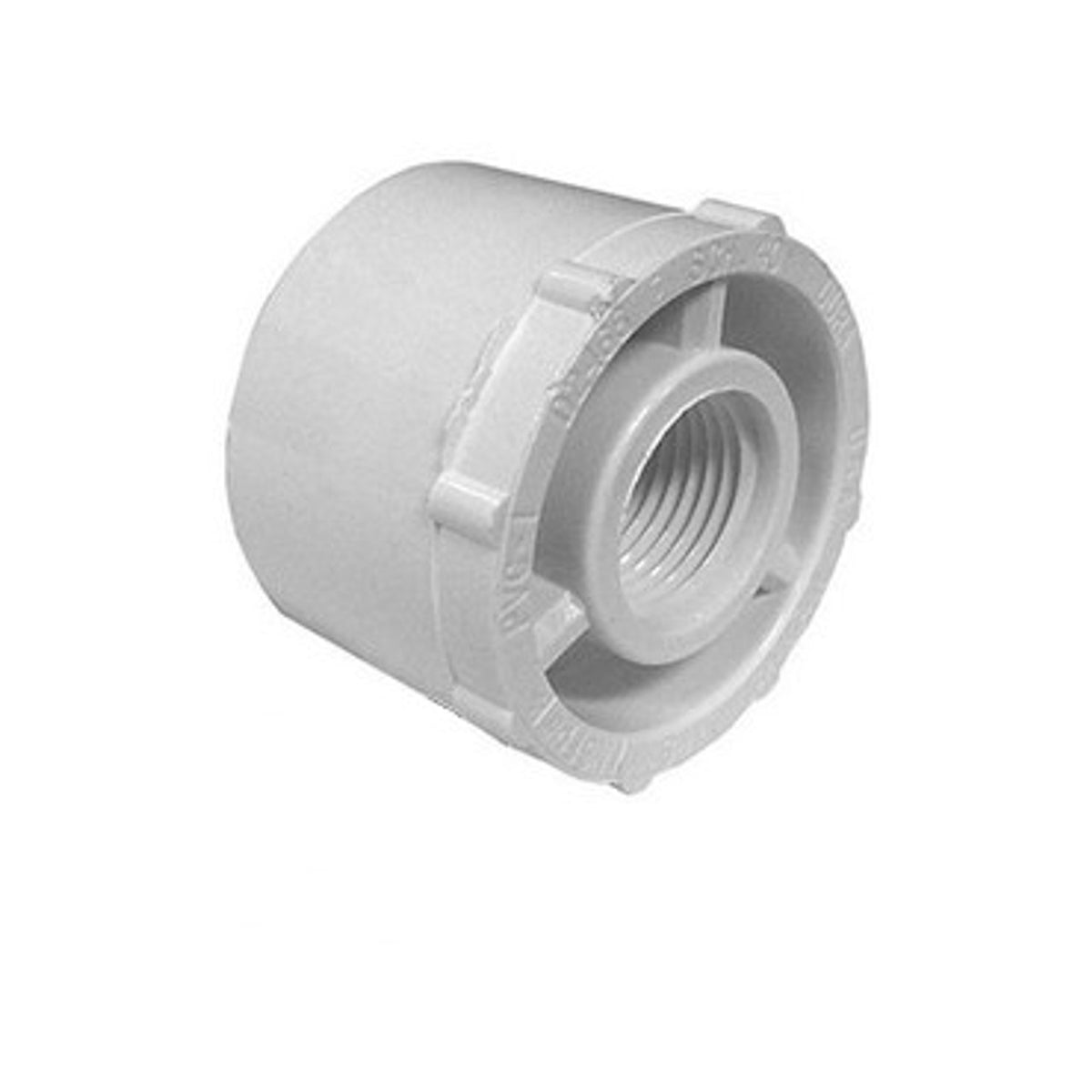 White PVC Reducer Bushing - 2" Spigot x 1-1/2" FPT