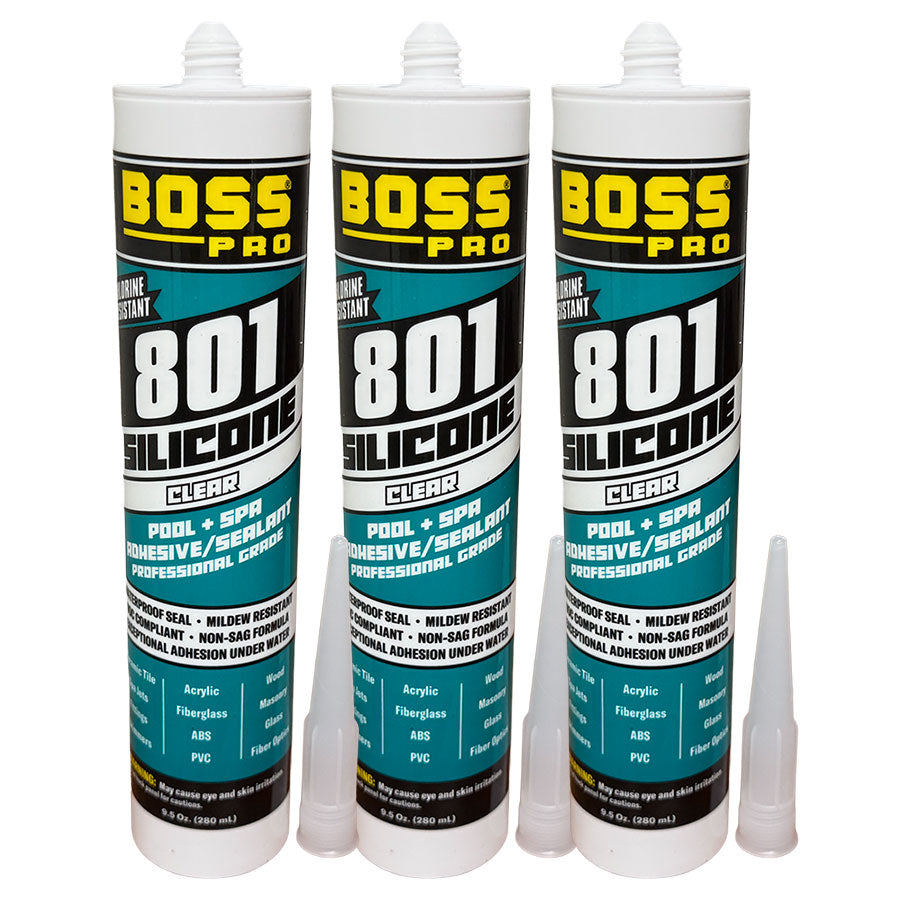 Lot économique de silicone Boss 801 pour piscines et spas, 3 tubes de 283 g (10 oz).