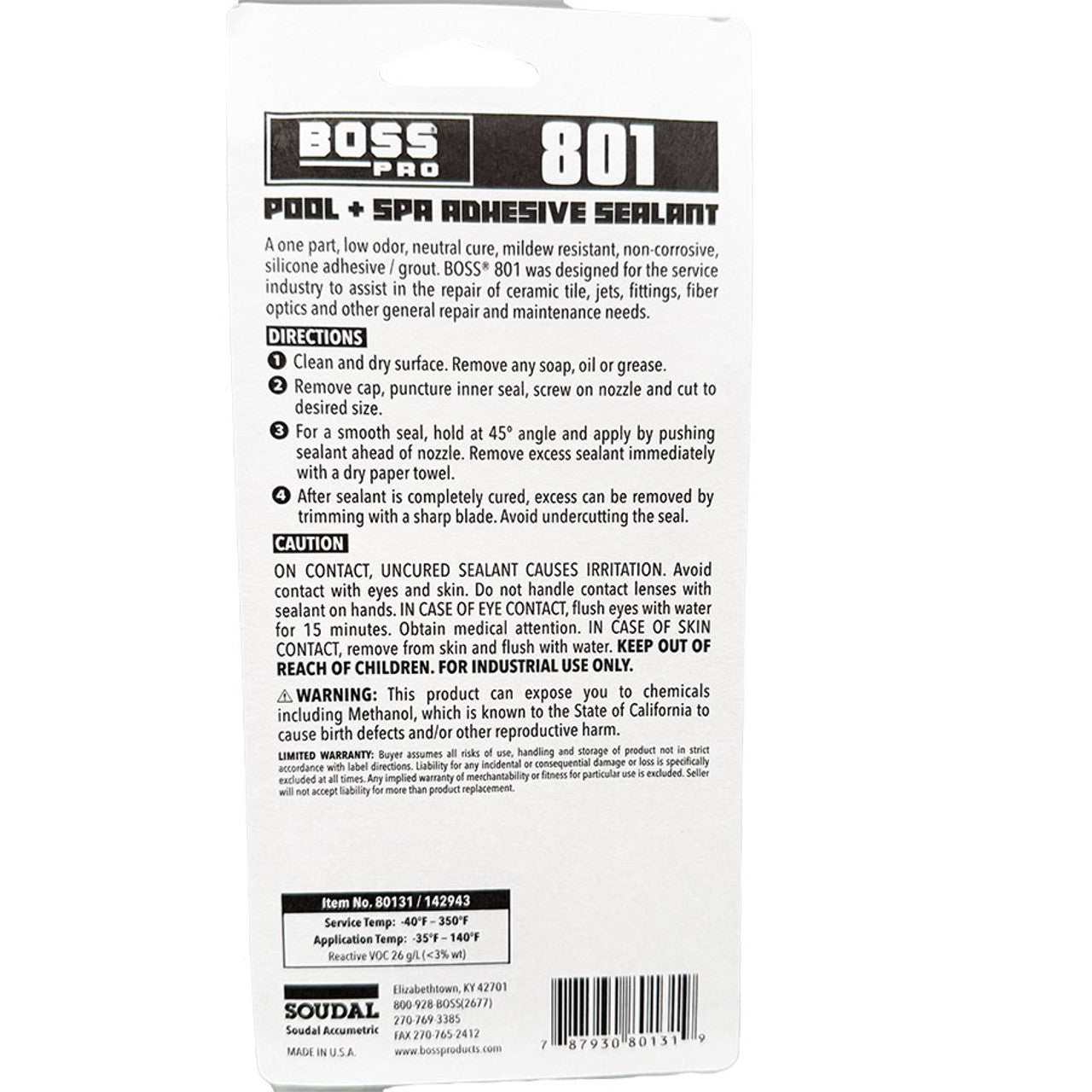 Boss 801 Pool & Spa Silicone - Clear 3oz