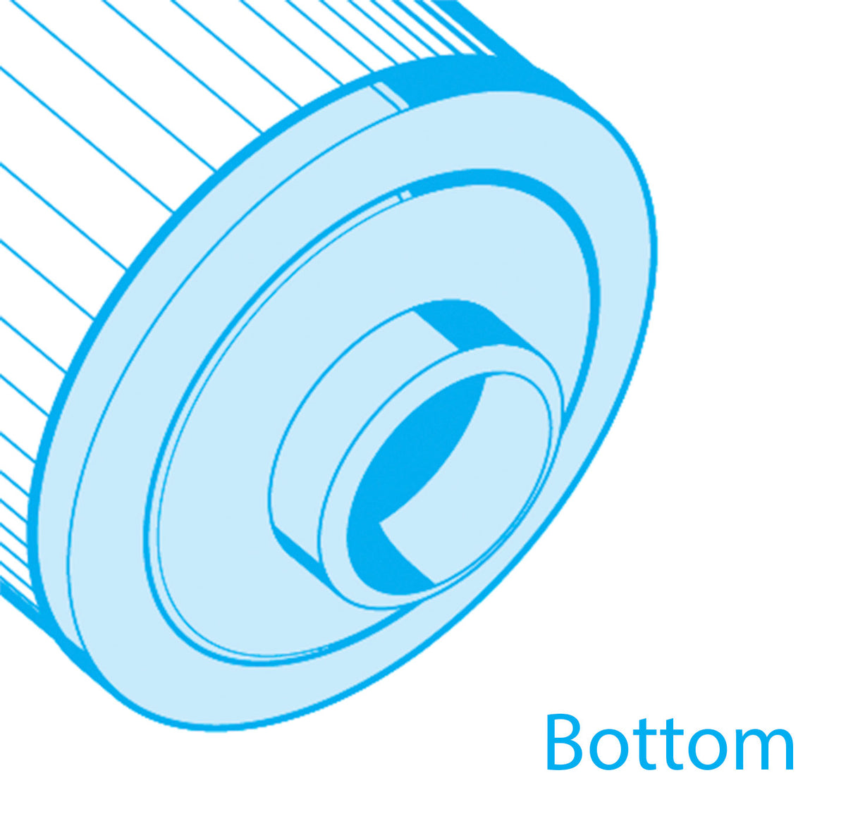 Bottom view of Hot Tub Filter for Sundance 2005+ 6540-507 pool cartridges showing 1-1/2" male slip end.