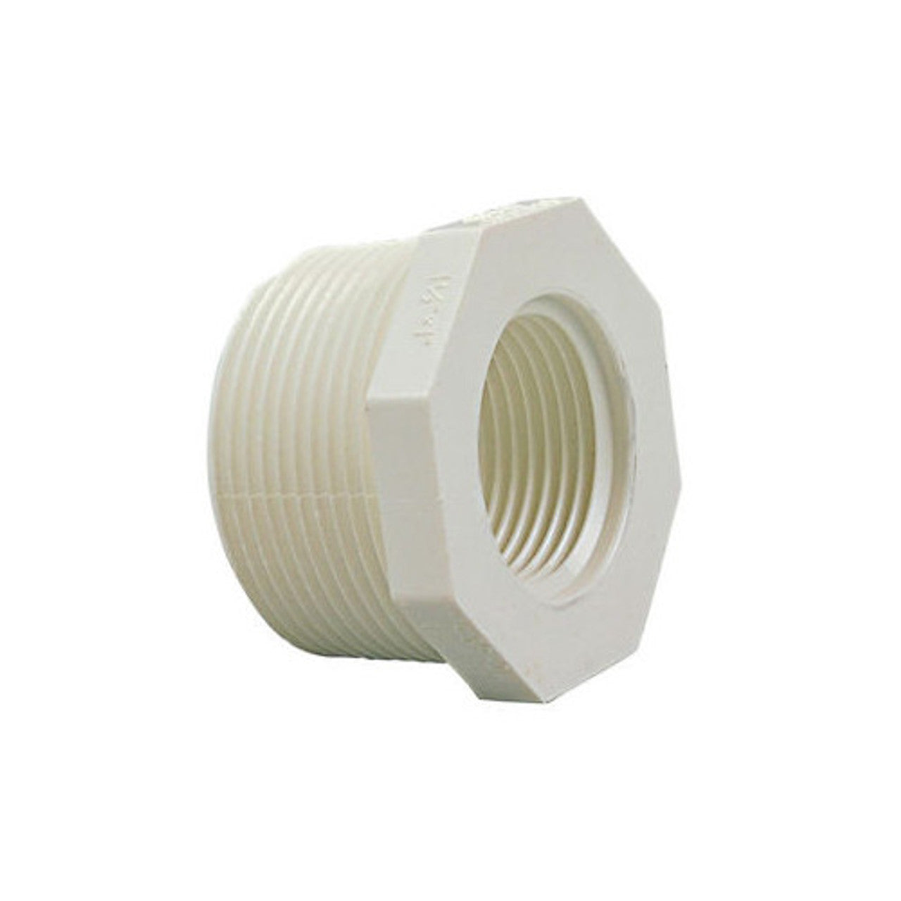 White PVC Threaded Bushing - 3/4" MPT x 1/2" FPT