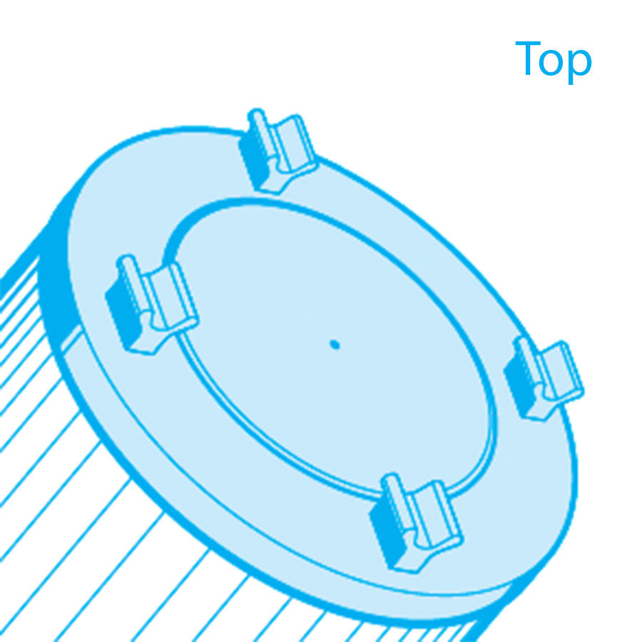 Top view of ProAqua Filter For Hayward CX591XRE pool cartridges showing closed with Y standoffs.