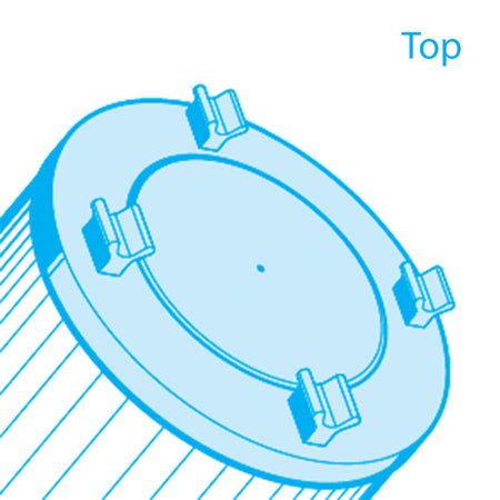 Top view of ProAqua Filter For Hayward CX591XRE pool cartridges showing closed with Y standoffs.